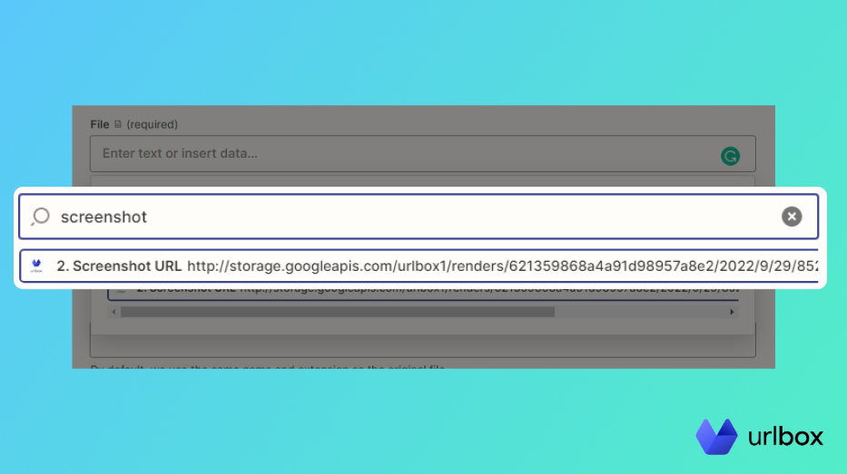 Selecting the screenshot URL variable