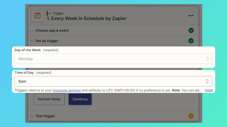 Configuring the weekly schedule