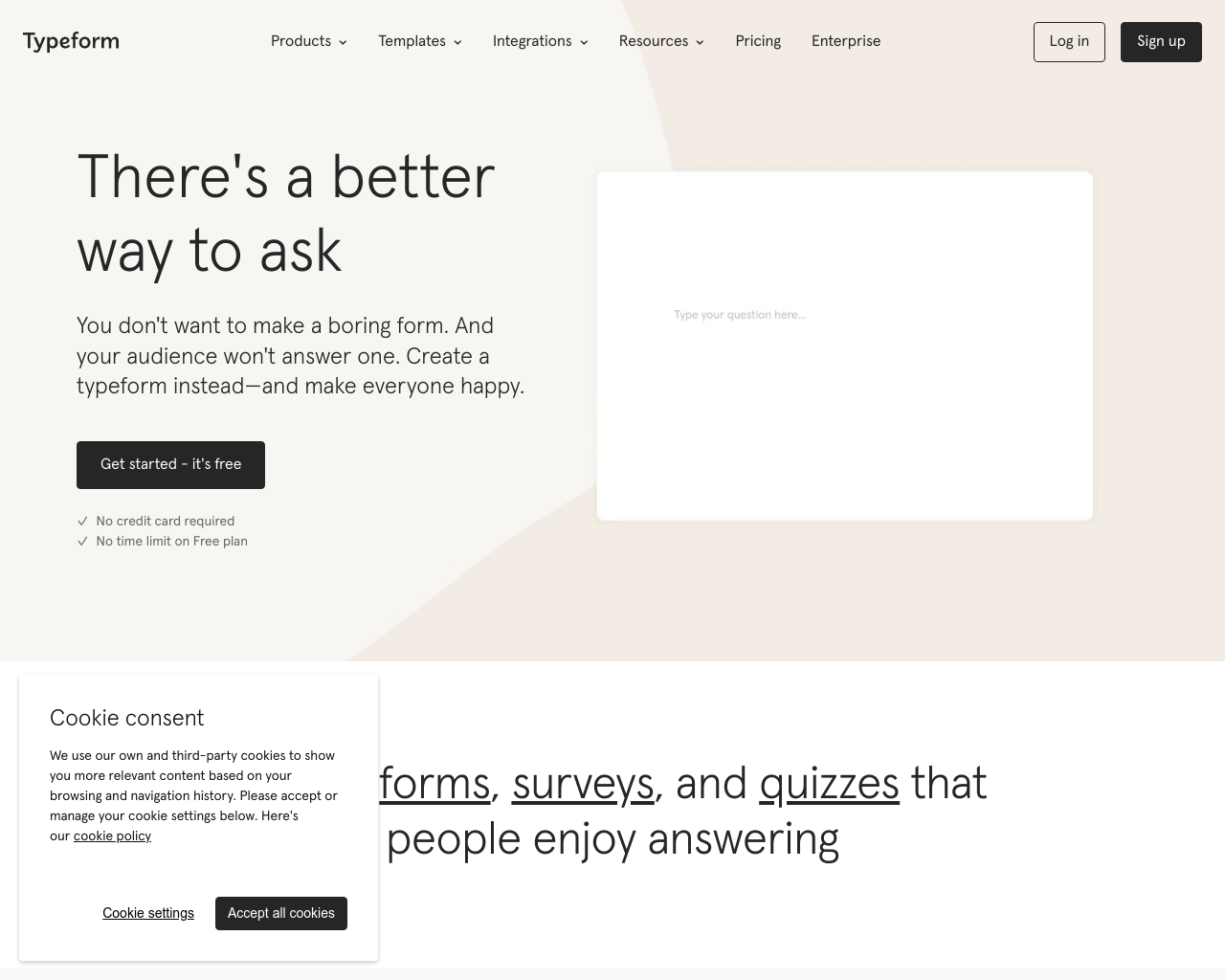 Static screenshot of Typeform