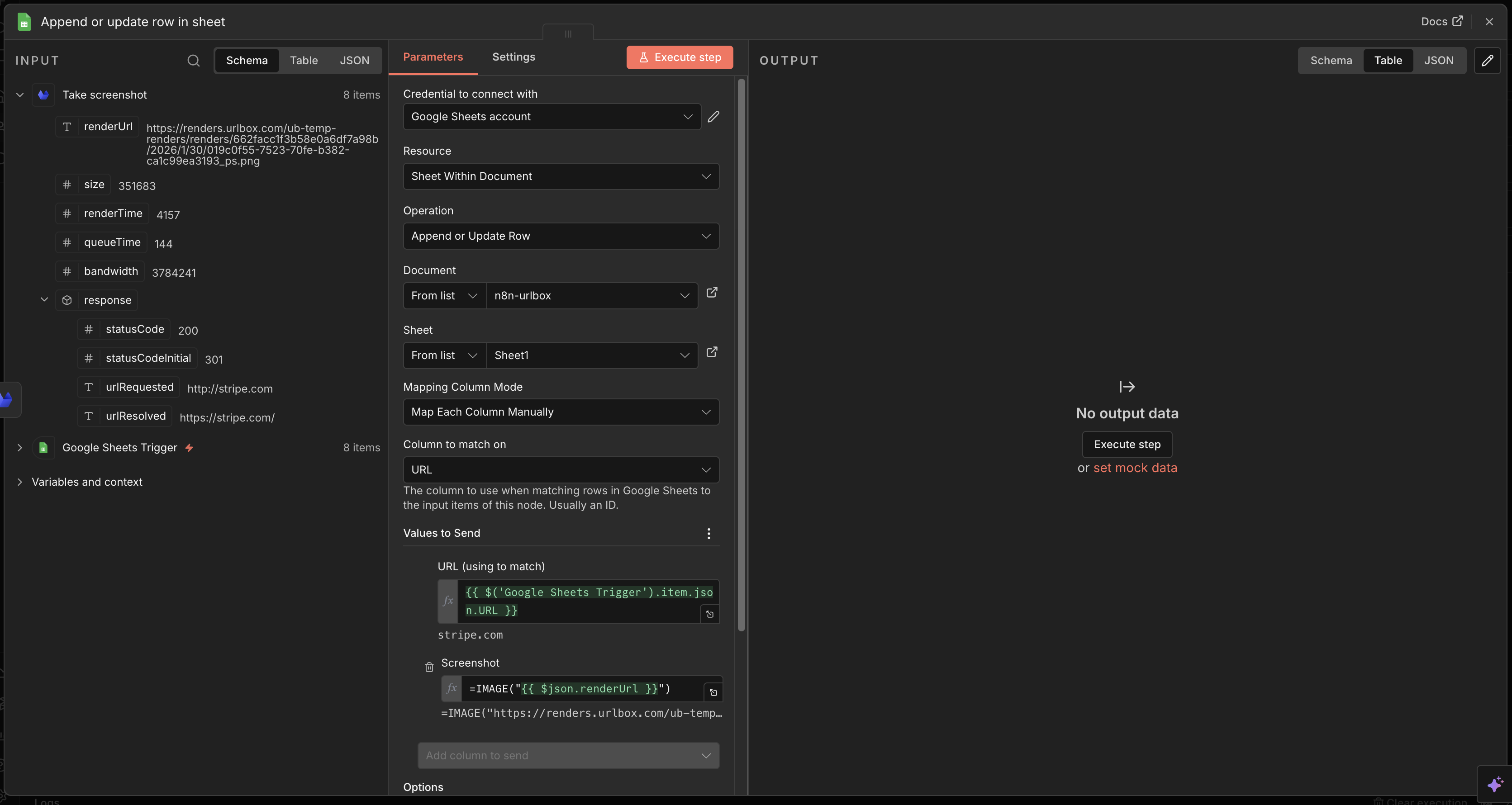 How the config of the second Google Sheet N8N node should be setup