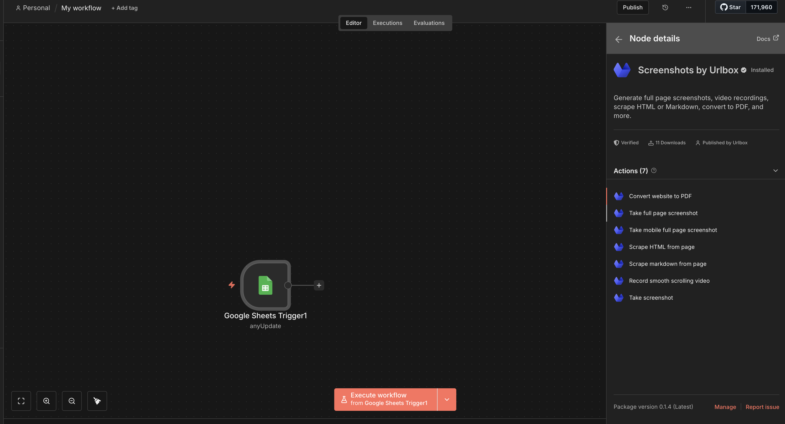 The N8N menu when searching for Urlbox.