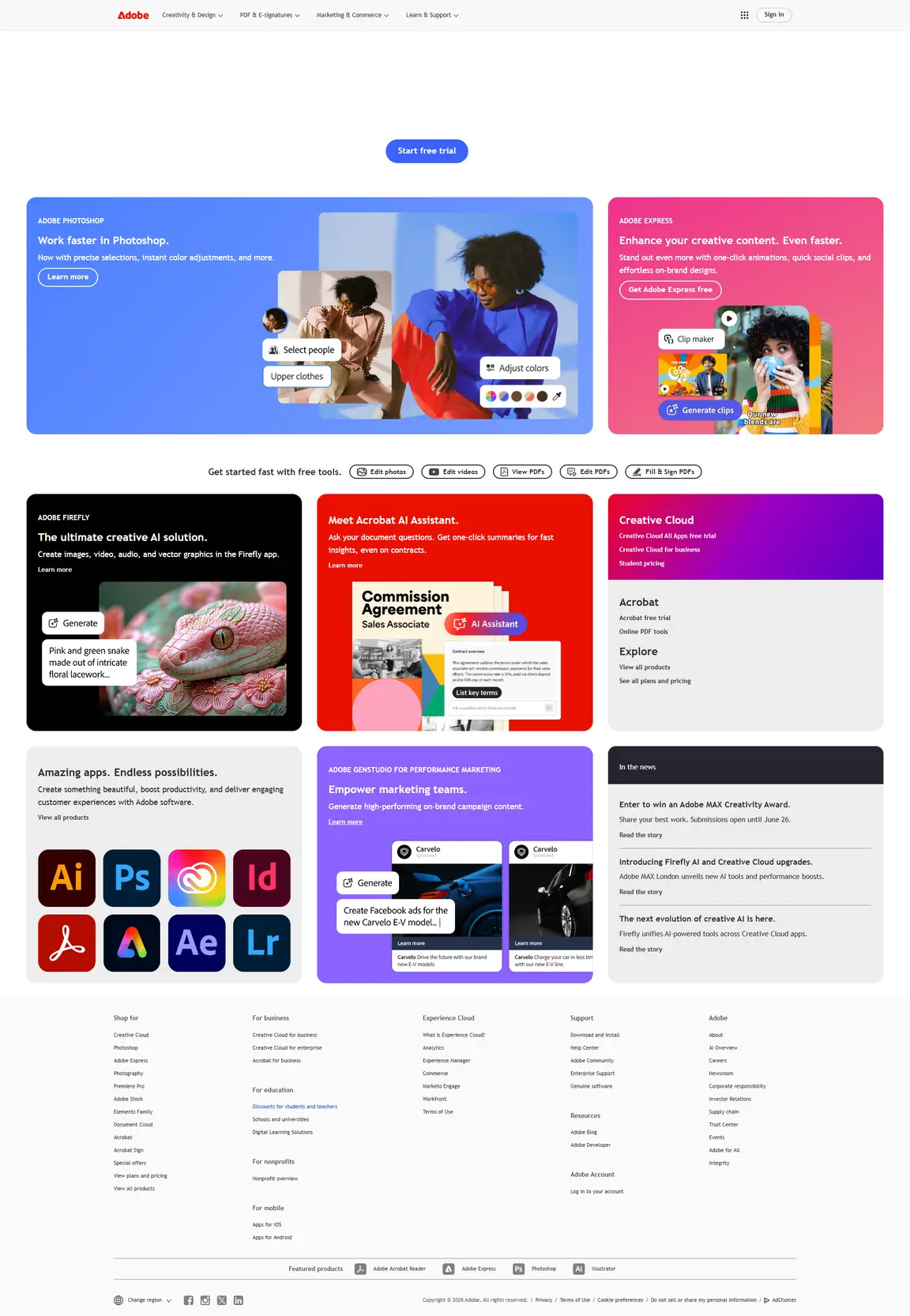 Adobe website screenshot taken with Fireshot