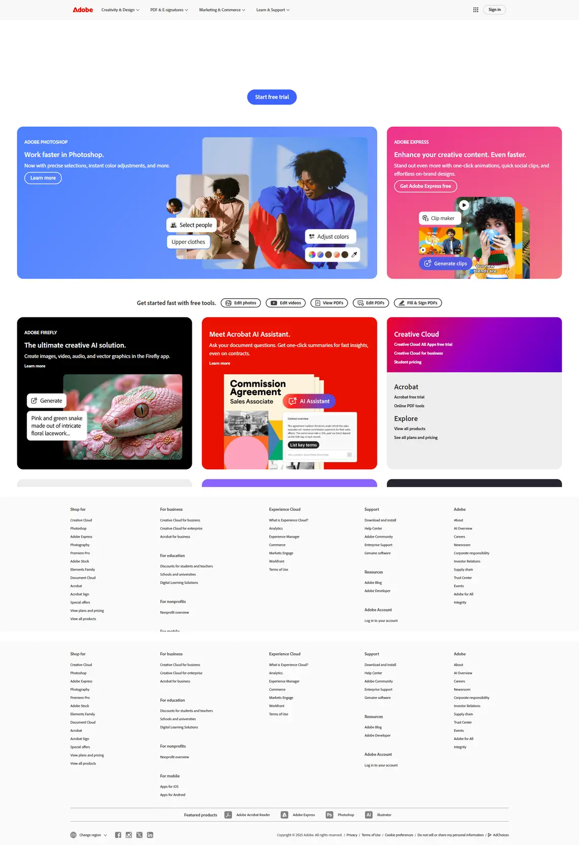 Adobe website screenshot taken with GoFullPage