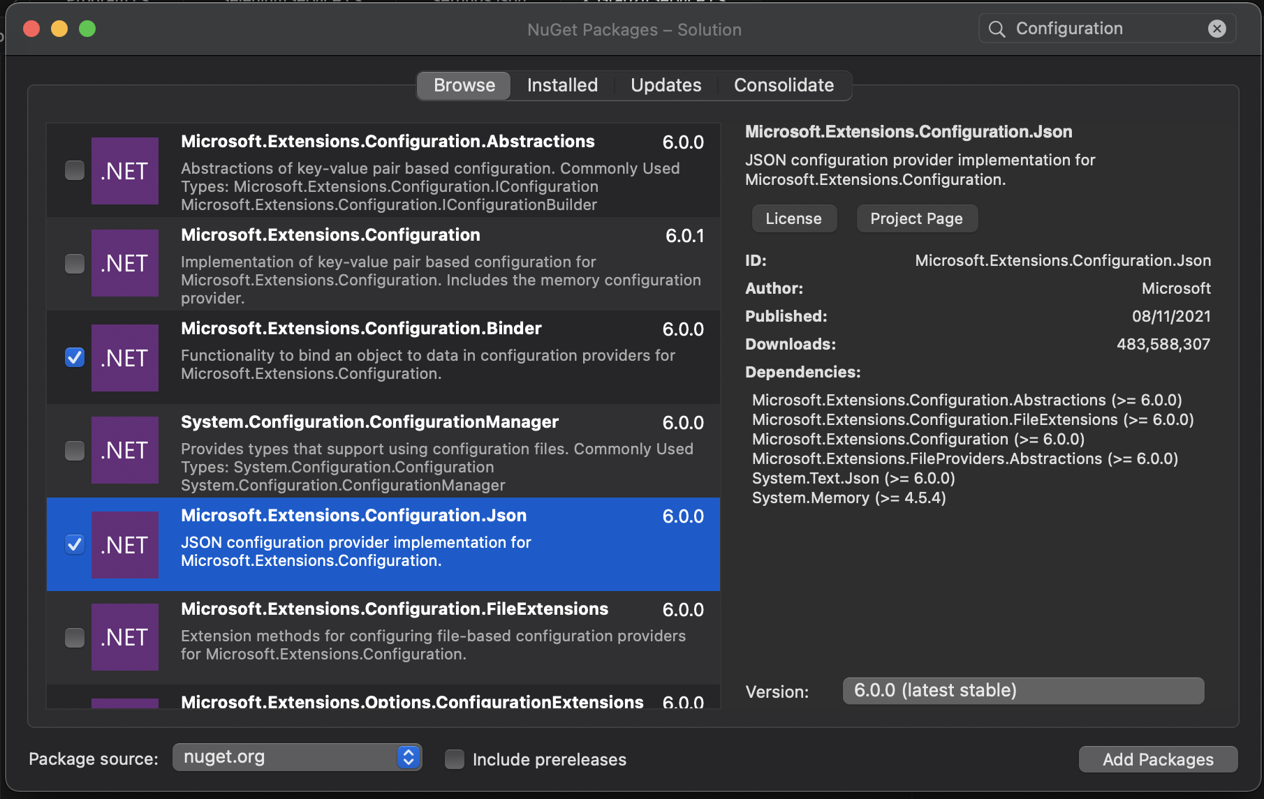 Configuration NuGet Packages