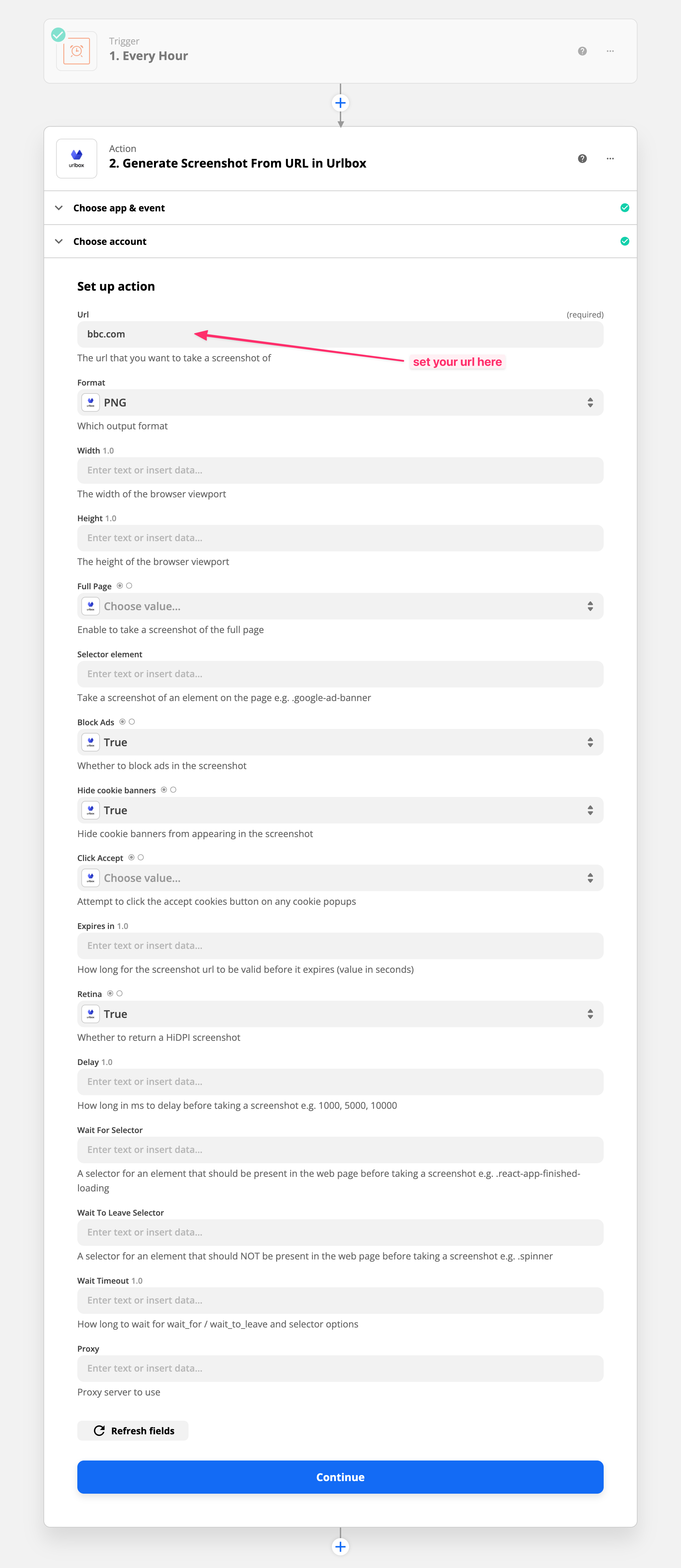 zapier urlbox screenshot options
